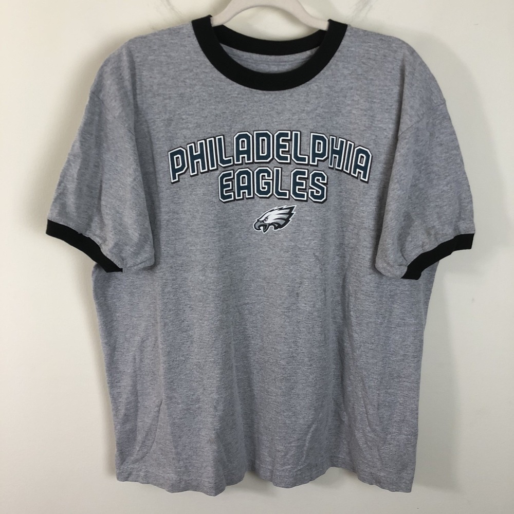 Reebok Philadelphia Eagles Ringer T-Shirt Mens L Gray Black NFL Football Retro
